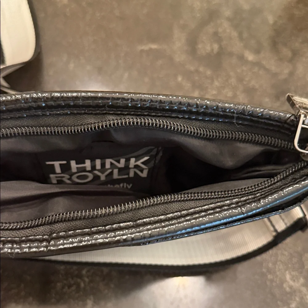 THINK ROYLN Black Quilted Patent Crossbody with Contrast Strap